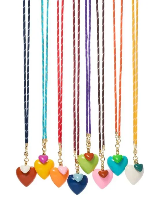 Roxanne Assoulin The Happy Cord Long Big Double Heart Necklace Blue Bayou - Picture 2 of 4